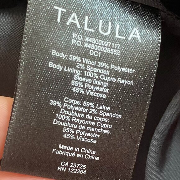 Aritzia Talula Wool Black Blazer with Crested Buttons and Front Pockets Size 0 - Picture 8 of 10